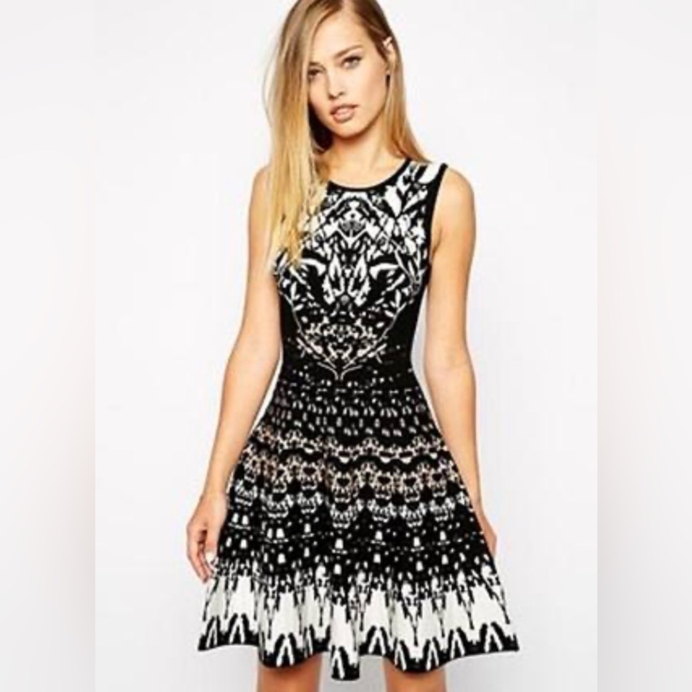 Karen Millen Black and Tan Bodycon Dress (Size 1)